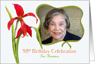 Lovely Red Lily 98th Birthday Party Invitation, Custom Photo and Name card