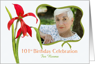 Lovely Red Lily 101st Birthday Party Invitation, Custom Photo and Name card