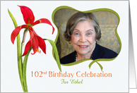 Lovely Red Lily 102nd Birthday Party Invitation, Custom Photo and Name card