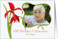 Lovely Red Lily 108th Birthday Party Invitation, Custom Photo and Name card