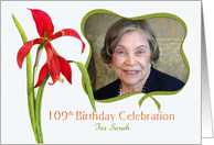 Lovely Red Lily 109th Birthday Party Invitation, Custom Photo and Name card