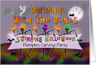Swinging Halloween Skeletons Pumpkin Carving Party Invitation card
