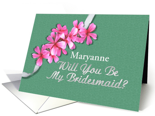 Custom Bridesmaid Invitation Pink Flowers Silver Highlights card