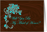 Will You Be My Maid of Honor Turquoise and Brown card