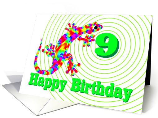 Happy 9th Birthday Rainbow Salamander card (462281)