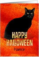 Happy Halloween Fiancee Black Cat card