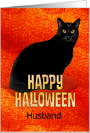 Happy Halloween Husband Black Cat card