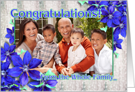 Congratulations from Family Photo Card Blue Flowers card