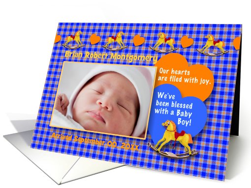 Boy Birth Announcement Photo Card - Rocking Horse Hearts card (475266)