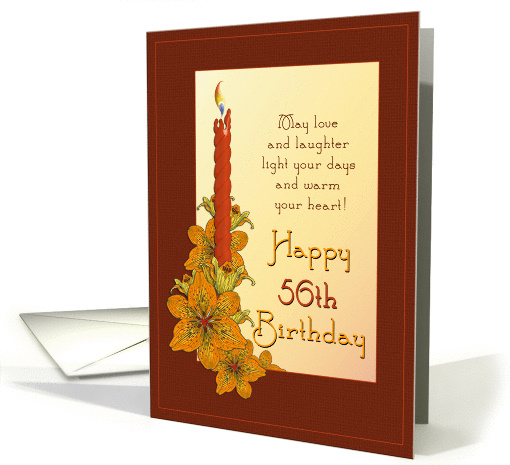 Happy 56th Birthday Tiger Lily Candle card (476633)