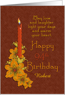 Happy 94th Birthday - Unique Tiger Lily and Red Candle card