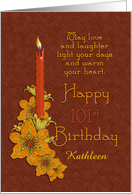 101st Birthday - Red Candle and Tiger Lilies Custom Name card