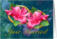 Just Married Rings - Pink Hibiscus card