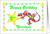 Happy 2nd Birthday Grandson with Rainbow Salamander card