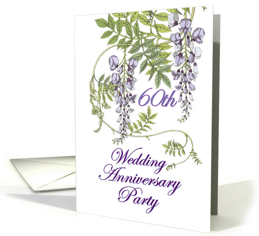 60th Wedding Anniversary Party Invitation, Purple Flowers card