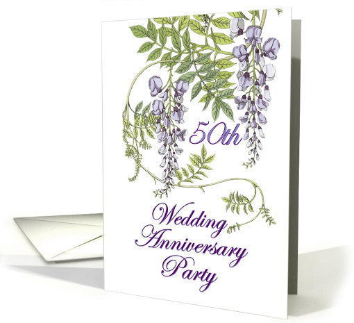 50th Wedding Anniversary Party Invitation, Purple Flowers card