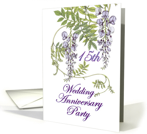 15th Wedding Anniversary Party Invitation, Purple Flowers card