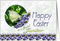 Happy Easter Janitor Butterfly and Flowers card