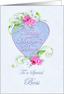 Happy Mother’s Day Boss with Pink and Blue Flowers card