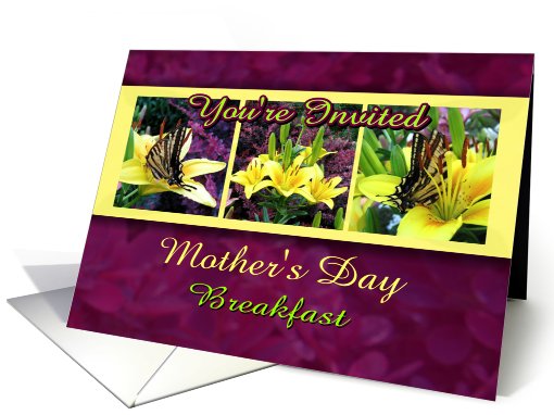 Mother's Day Breakfast Invitation Butterflies and Flowers card