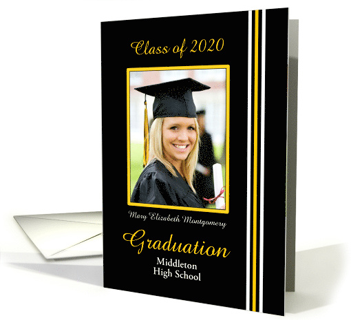 Graduation Announcement Black, Gold and White Photo card (598451)