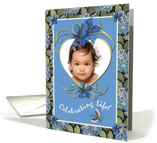 Adoption Announcement Photo Card Girl Flowers and Heart card (608543)