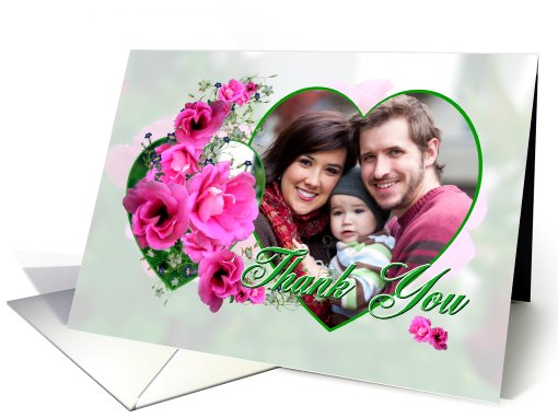 Thank You Photo Card Pink Flowers and Hearts card (611365)