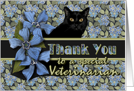 Veterinarian Thank You Forget-me-nots, black cat card
