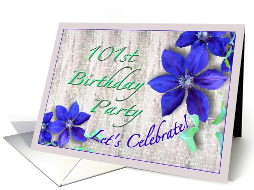 101st Birthday Party Invitation Purple Clematis card (617066)