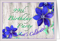 99th Birthday Party Invitation Purple Clematis card