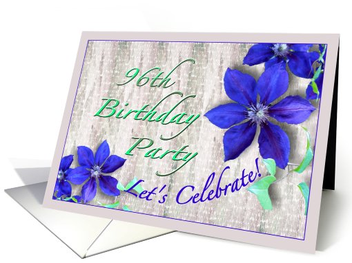 96th Birthday Party Invitation Purple Clematis card (617078)