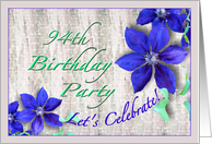 94th Birthday Party Invitation Purple Clematis card