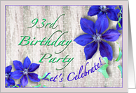 93rd Birthday Party Invitation Purple Clematis card