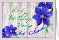 83rd Birthday Party Invitation Purple Clematis card