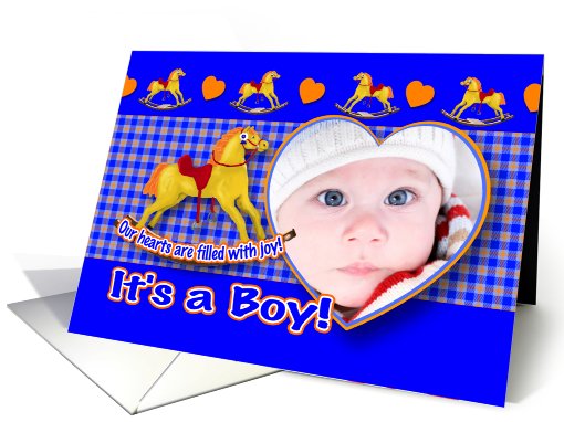 Boy Birth Announcement Photo Card Rocking Horse card (617979)