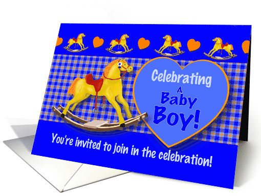 Baby Shower Invitation for Boy, Delightful Golden Rocking Horse card