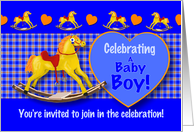 Baby Shower Invitation for Boy, Delightful Golden Rocking Horse card
