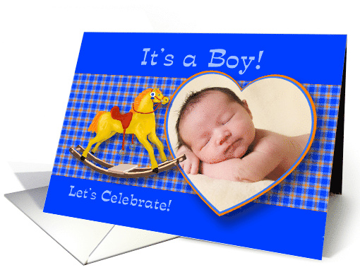 Baby Shower Invitation Photo Card, Fun Rocking Horse for Boy card