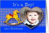 Adoption Baby Shower Invitation, Cute Rocking Horse and Hearts for Boy card