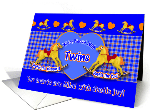 Twin Boys Birth Announcements Rocking Horse card (617996)