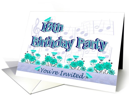 18th Birthday Party Invitations Musical Flowers card (618827)