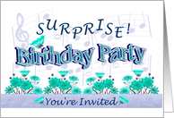 Surprise Birthday Party Invitations Musical Flowers card