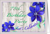 78th Birthday Party Invitation Purple Clematis card