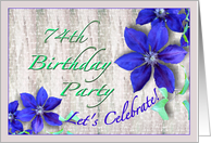 74th Birthday Party Invitation Purple Clematis card