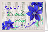 Surprise Birthday Party Invitations Purple Clematis card