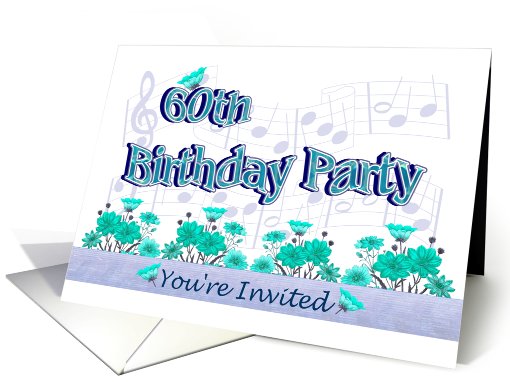 60th Birthday Party Invitation Musical Flowers card (620433)