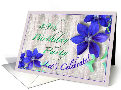 49th Birthday Party Invitation Purple Clematis card (621214)