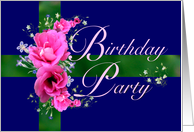 Birthday Party Invitations Pink Flower Bouquet card