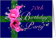 70th Birthday Party Invitations Pink Flower Bouquet card