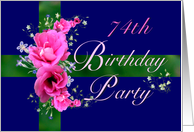 74th Birthday Party Invitations Pink Flower Bouquet card